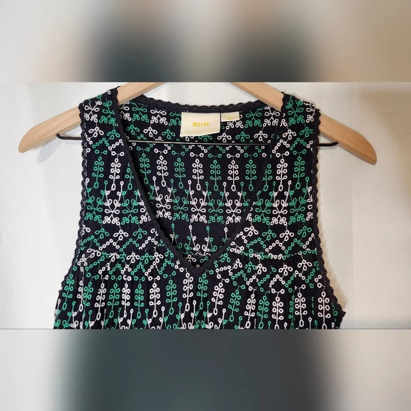 Maeve by Anthropologie Women's Peplum Top Size XS Navy Kelly Green Eyelet Summer - Picture 2 of 8
